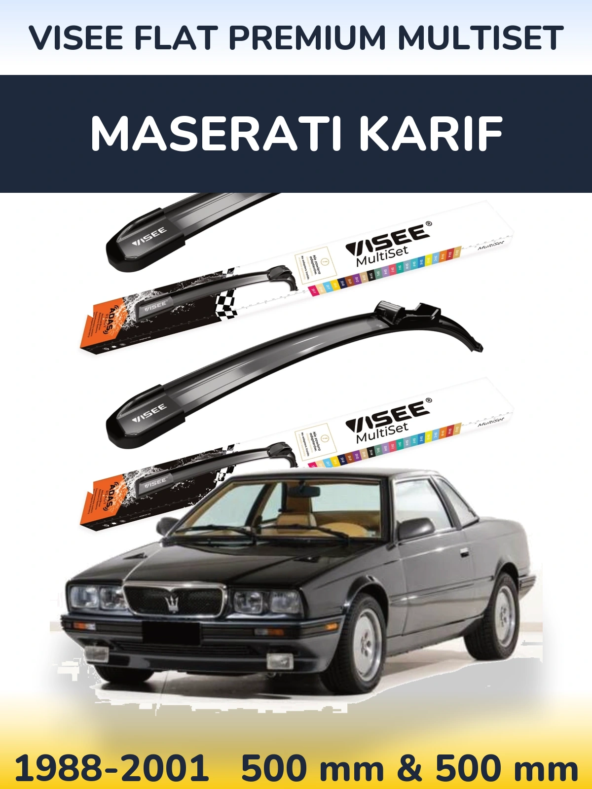 Front wiper blade set VISEE FLAT PREMIUM MultiSet 500 & 500 mm for Maserati Karif 1988-2001