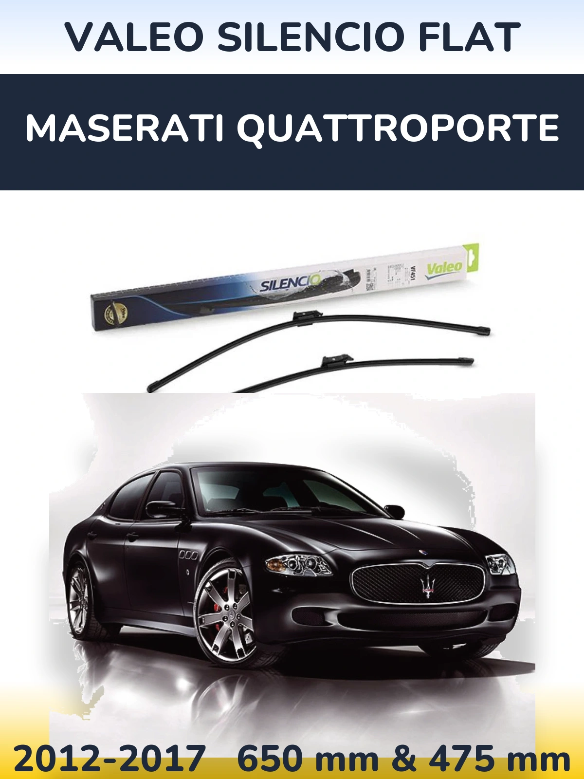 Front wiper blade set Valeo Silencio Flat 650 & 475 mm for Maserati Quattroporte 2012-2017