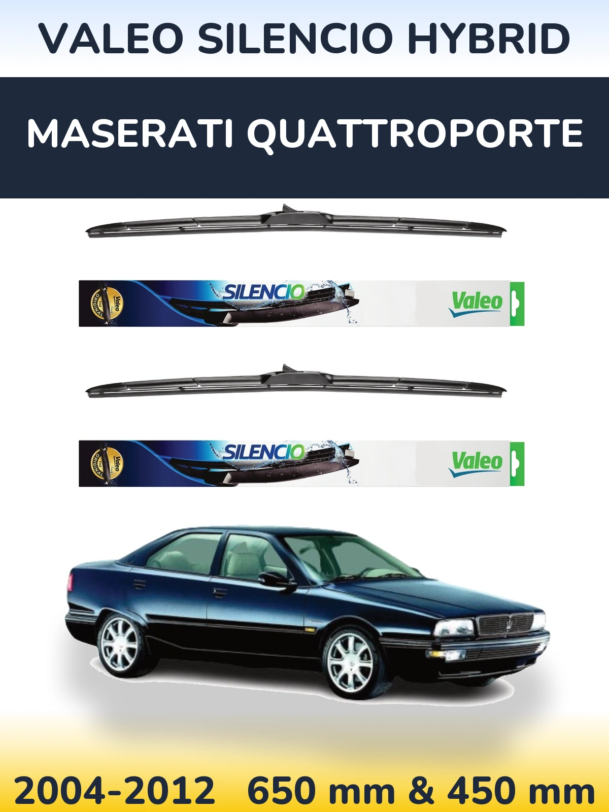 Komplet przednich wycieraczek Valeo Silencio Hybrid 650 & 450 mm do Maserati Quattroporte 2004-2012