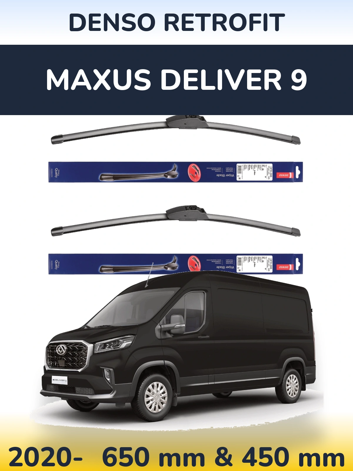 Front wiper blade set Denso Retrofit 650 & 450 mm for Maxus Deliver 9 2020-2026