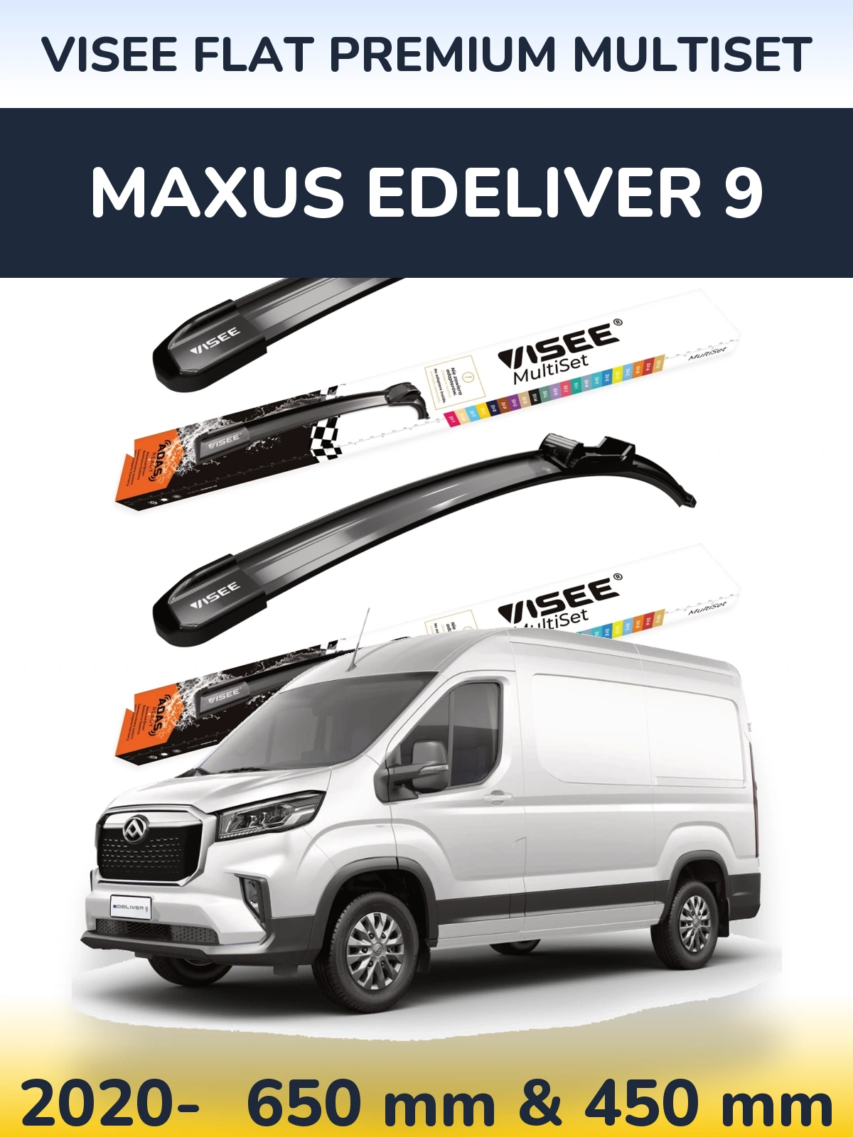 Komplet przednich wycieraczek VISEE FLAT PREMIUM MultiSet 650 & 450 mm do Maxus eDeliver 9 2020-2026