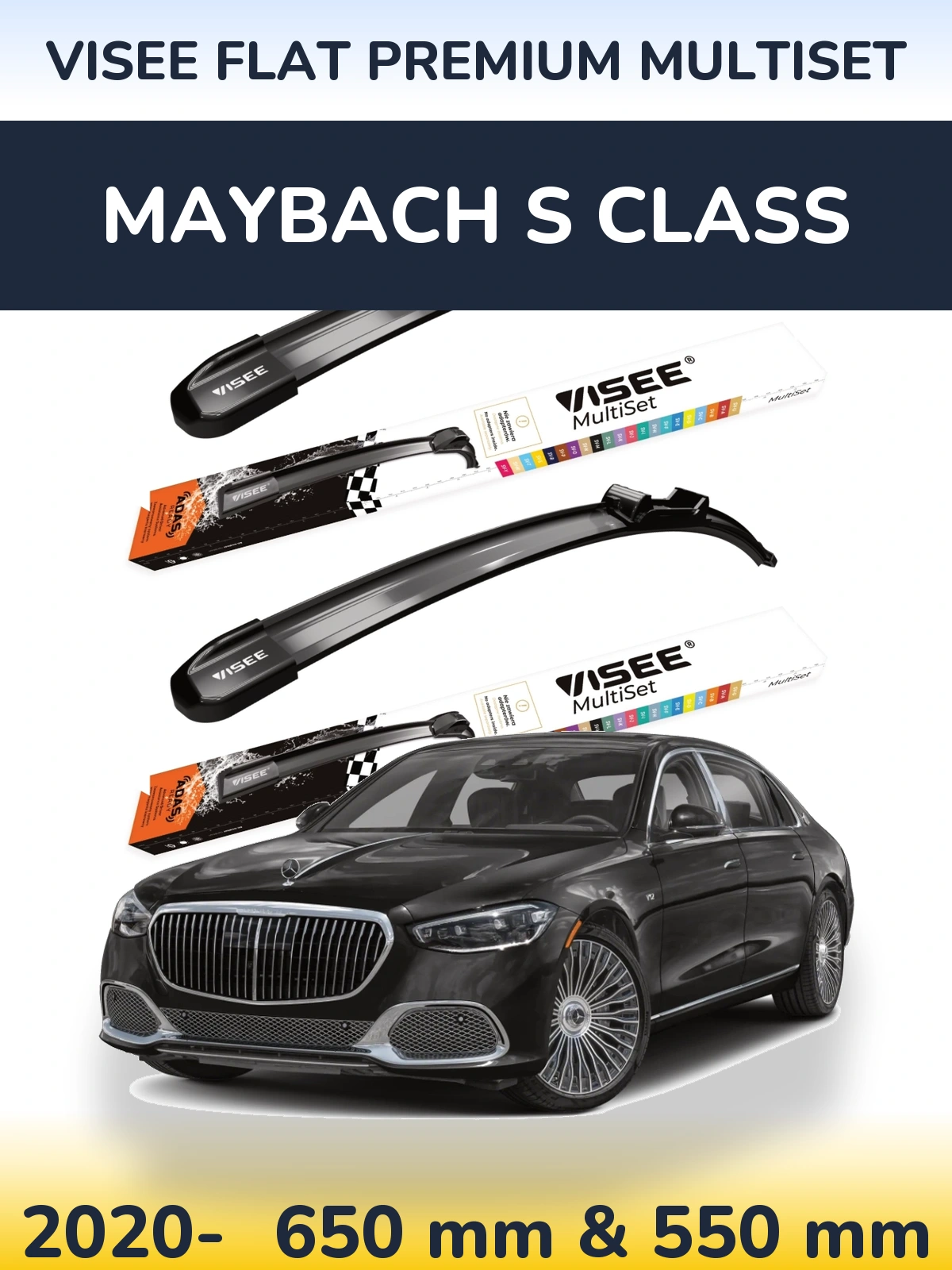 Komplet przednich wycieraczek VISEE FLAT PREMIUM MultiSet 650 & 550 mm do Maybach Klasa S 2020-2026