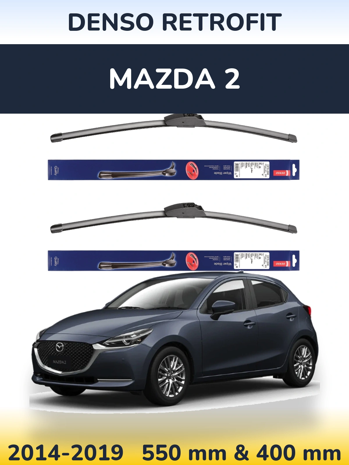 Front wiper blade set Denso Retrofit 550 & 400 mm for Mazda 2 2014-2019
