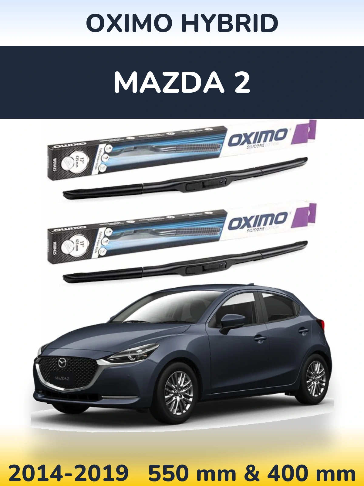 Комплект передних дворников Oximo Hybrid 550 & 400 мм для Mazda 2 2014-2019