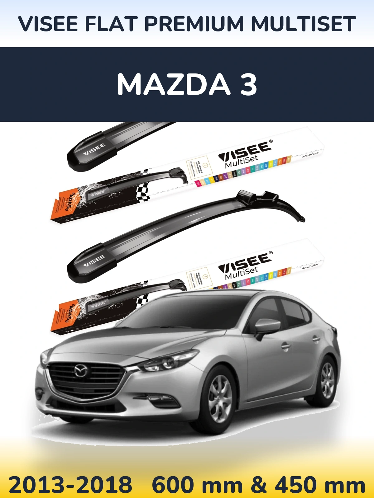 Комплект передніх щіток VISEE FLAT PREMIUM MultiSet 600 & 450 мм для Mazda 3 2013-2018