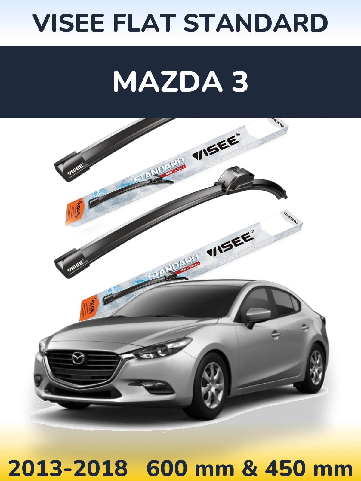 Комплект передних дворников VISEE FLAT STANDARD 600 & 450 мм для Mazda 3 2013-2018