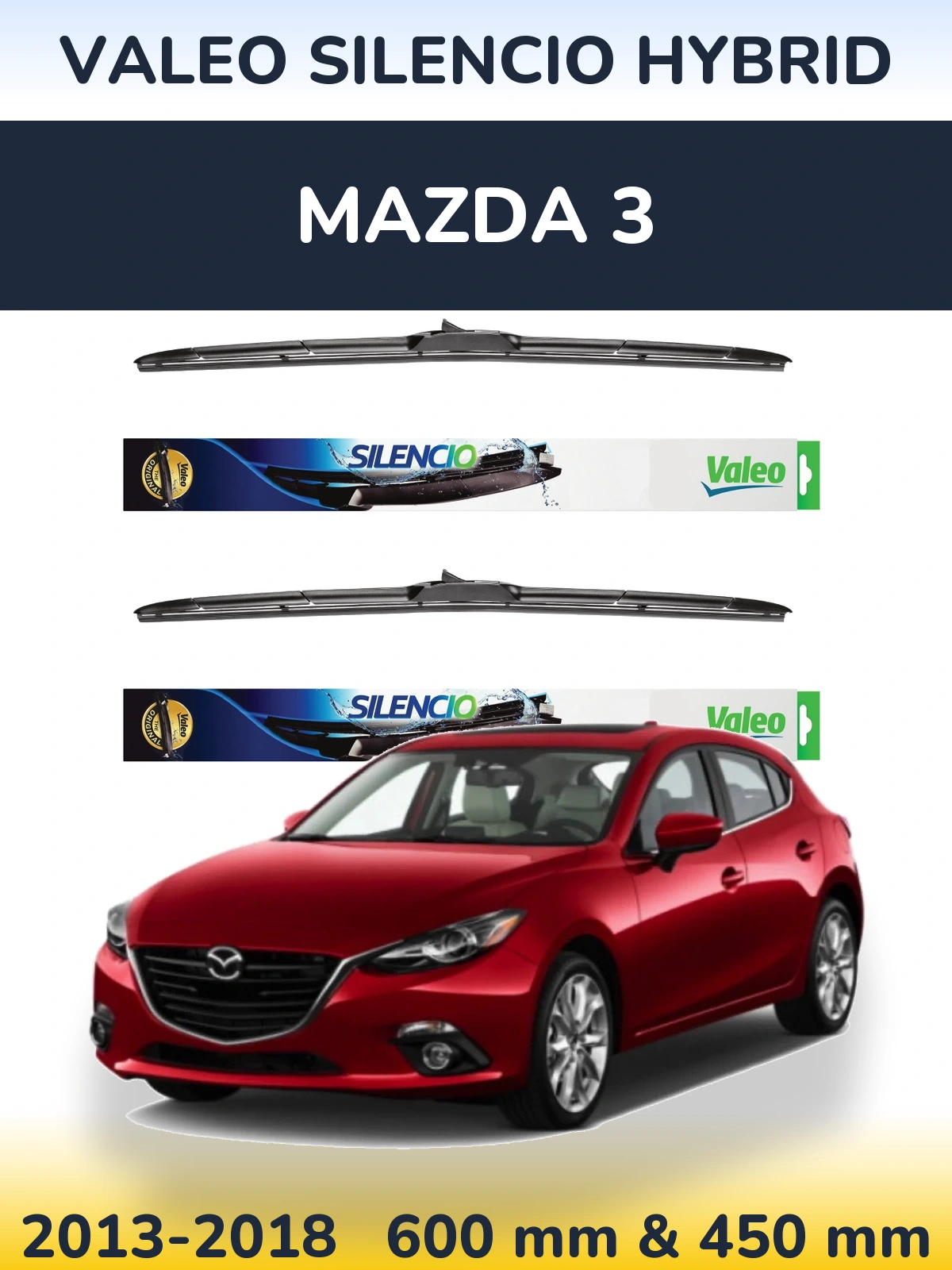 Komplet przednich wycieraczek Valeo Silencio Hybrid 600 & 450 mm do Mazda 3 2013-2018