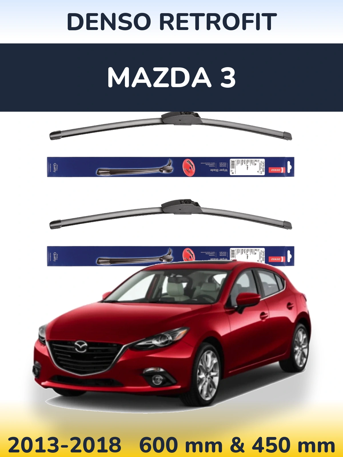 Komplet przednich wycieraczek Denso Retrofit 600 & 450 mm do Mazda 3 2013-2018