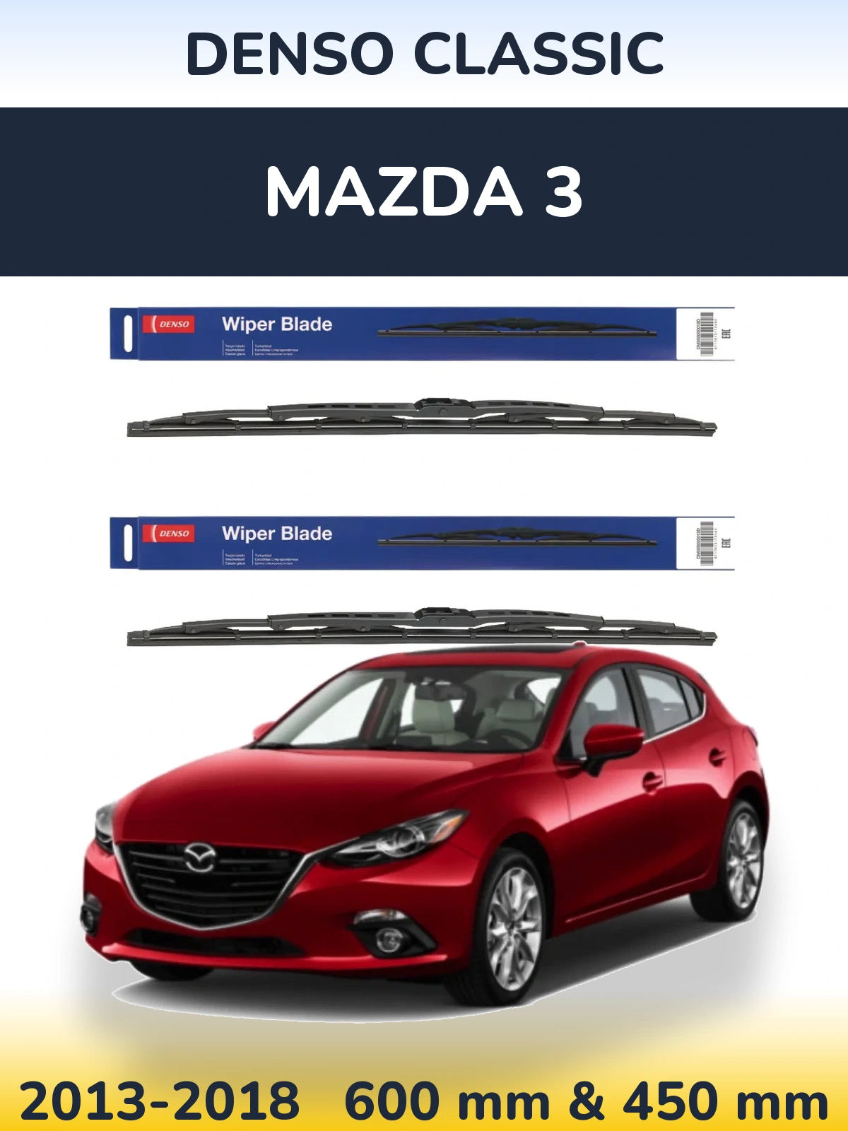 Komplet przednich wycieraczek Denso Classic 600 & 450 mm do Mazda 3 2013-2018
