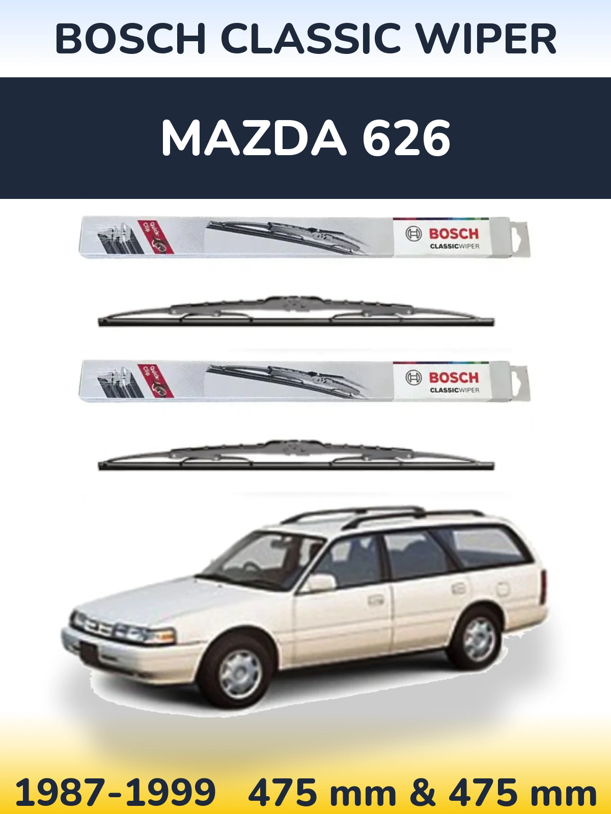 Komplet przednich wycieraczek BOSCH Classic Wiper 475 & 475 mm do Mazda 626 1987-1999