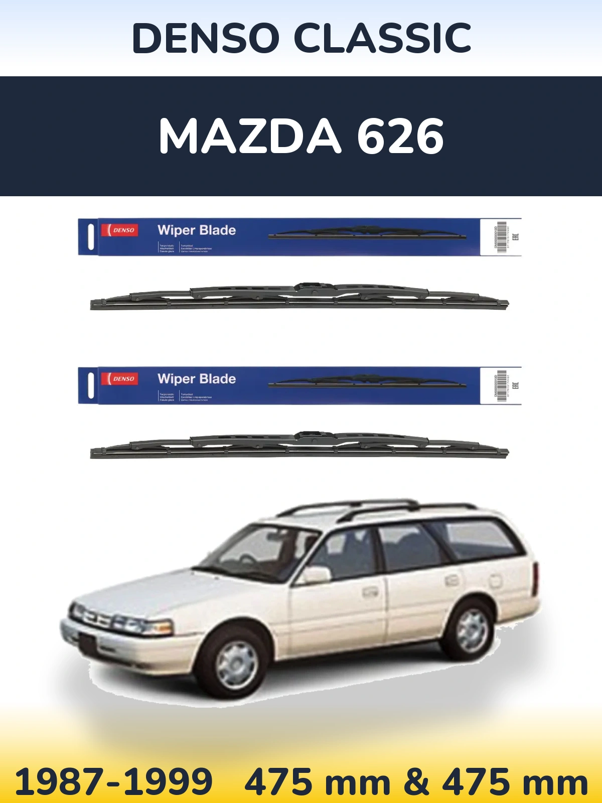 Front wiper blade set Denso Classic 475 & 475 mm for Mazda 626 1987-1999