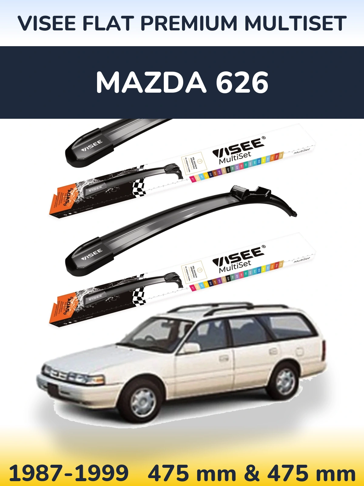 Front wiper blade set VISEE FLAT PREMIUM MultiSet 475 & 475 mm for Mazda 626 1987-1999