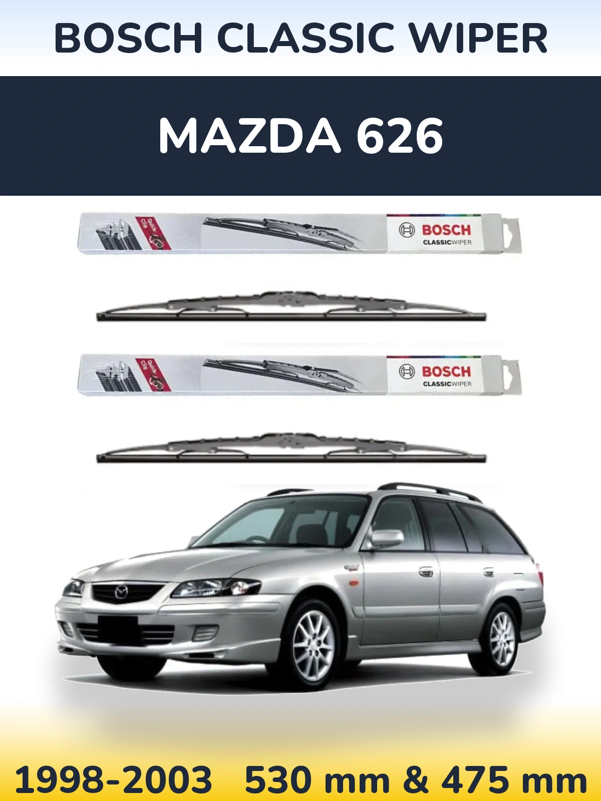 Komplet przednich wycieraczek BOSCH Classic Wiper 530 & 475 mm do Mazda 626 1998-2003