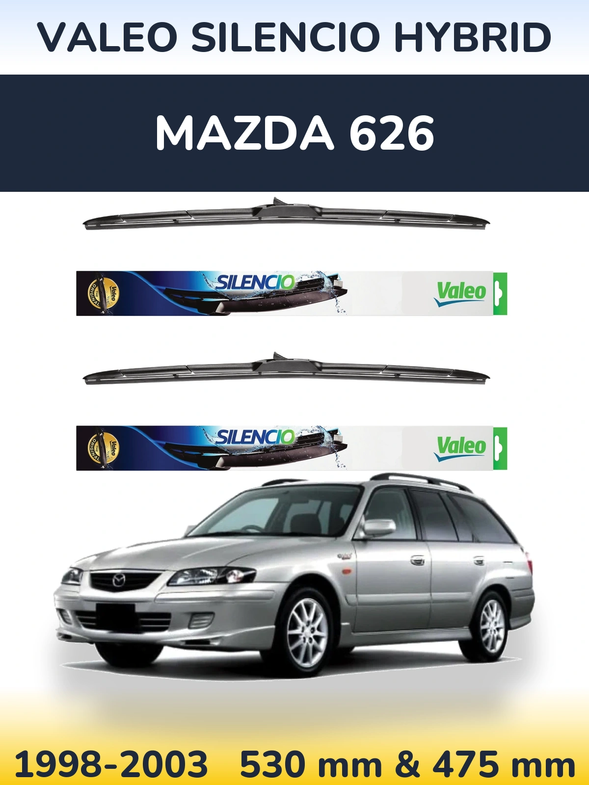 Комплект передних дворников Valeo Silencio Hybrid 530 & 475 мм для Mazda 626 1998-2003