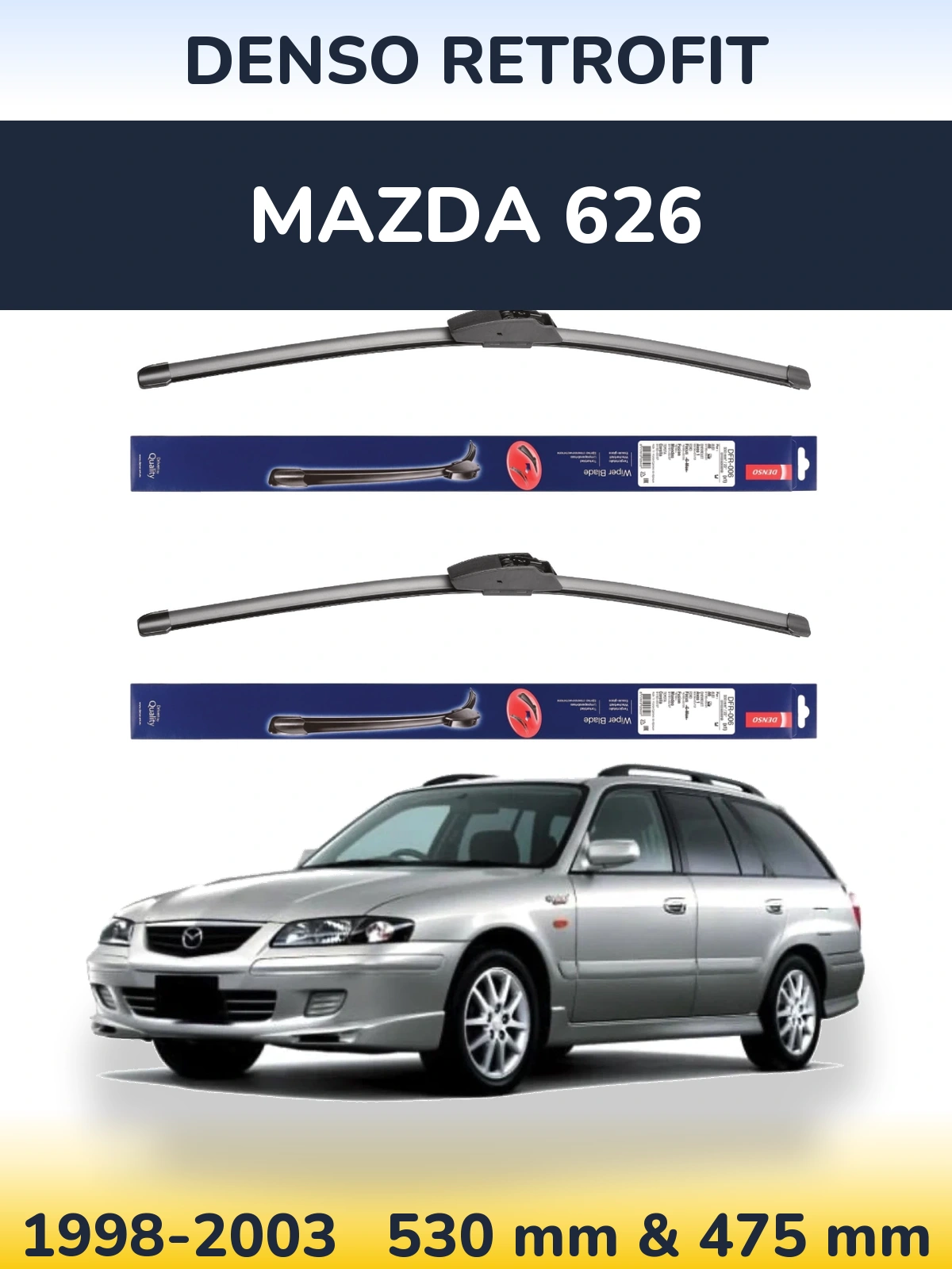 Front wiper blade set Denso Retrofit 530 & 475 mm for Mazda 626 1998-2003