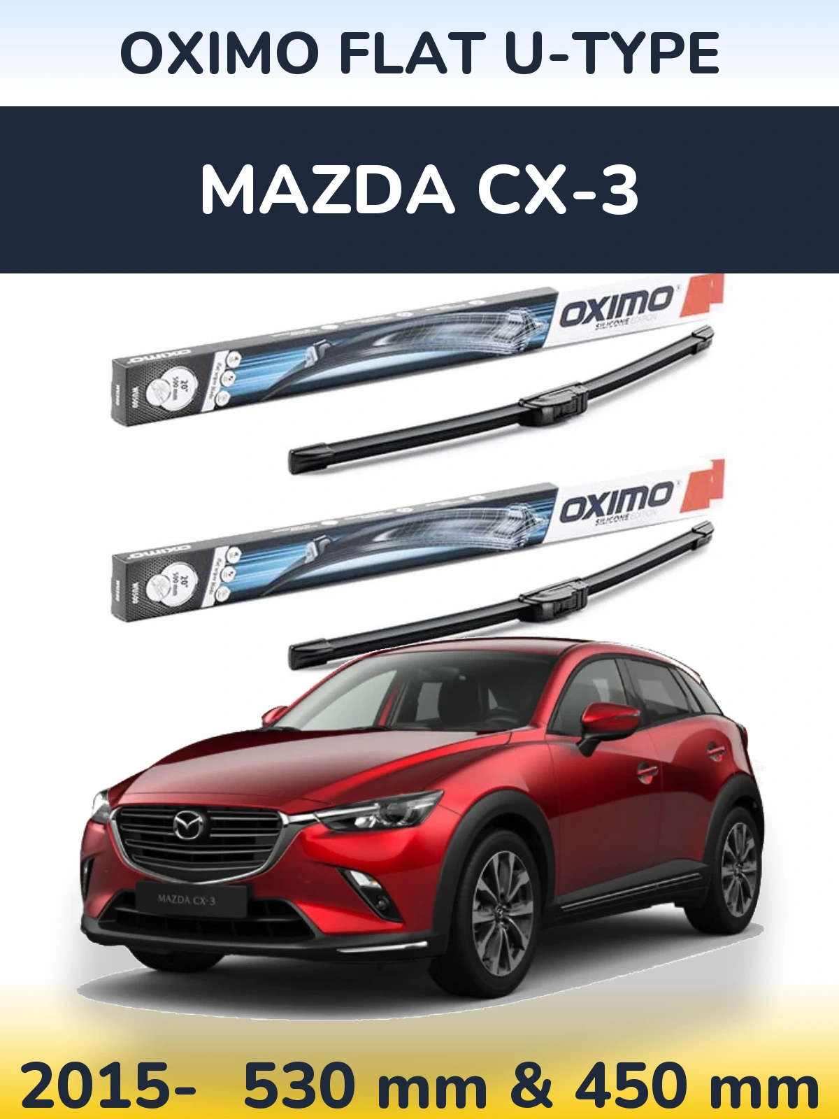 Komplet przednich wycieraczek Oximo Flat U-type 530 & 450 mm do Mazda CX-3 2015-2026