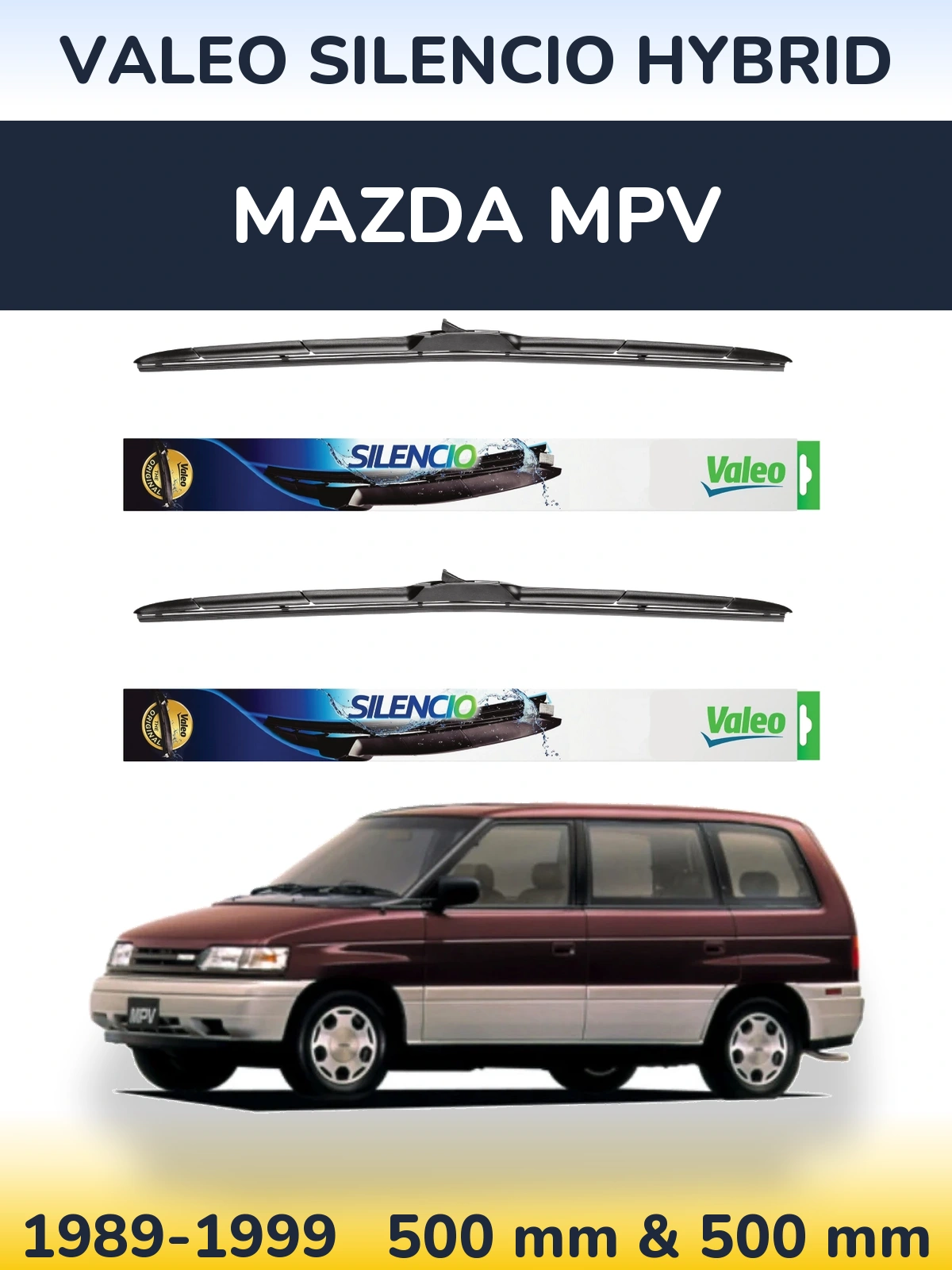 Комплект передних дворников Valeo Silencio Hybrid 500 & 500 мм для Mazda MPV 1989-1999