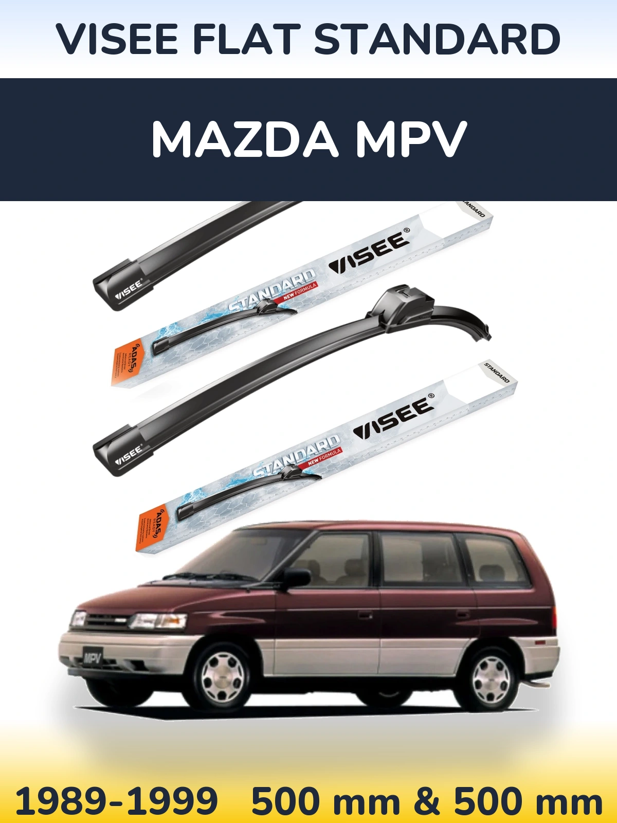 Комплект передніх щіток VISEE FLAT STANDARD 500 & 500 мм для Mazda MPV 1989-1999