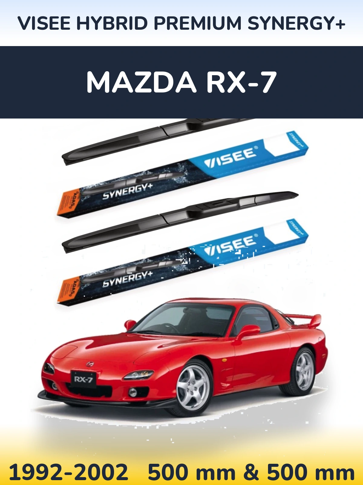 Komplet przednich wycieraczek VISEE HYBRID PREMIUM SYNERGY+ 500 & 500 mm do Mazda RX-7 1992-2002