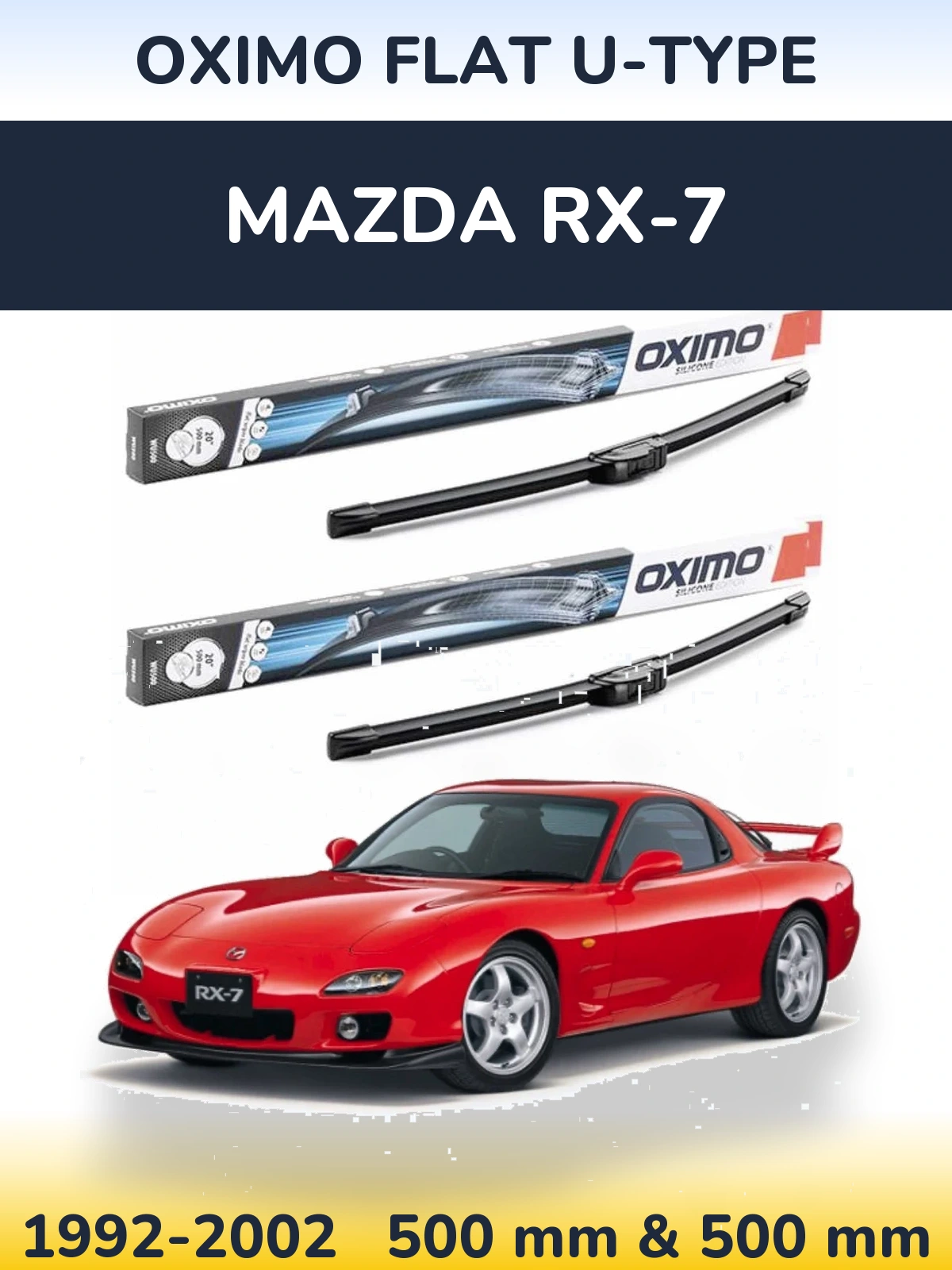 Komplet przednich wycieraczek Oximo Flat U-type 500 & 500 mm do Mazda RX-7 1992-2002