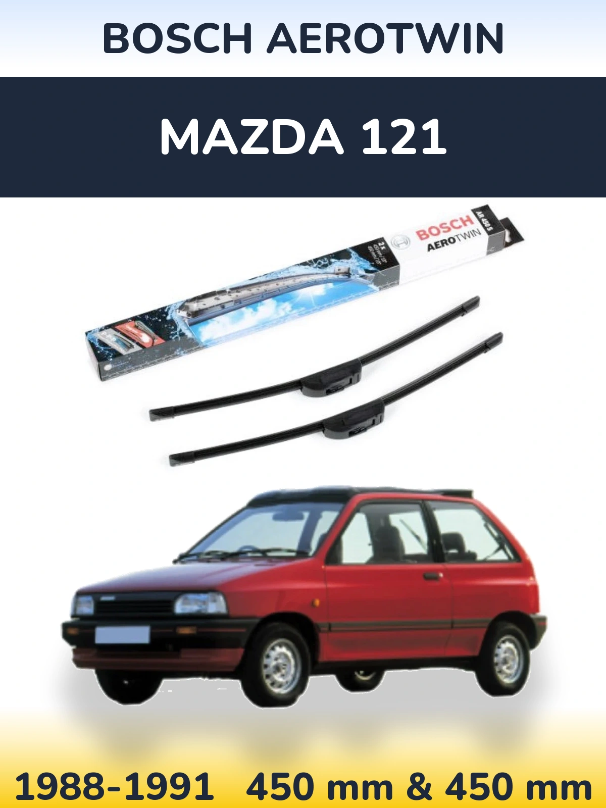 Komplet przednich wycieraczek BOSCH AeroTwin 450 & 450 mm do Mazda 121 1988-1991
