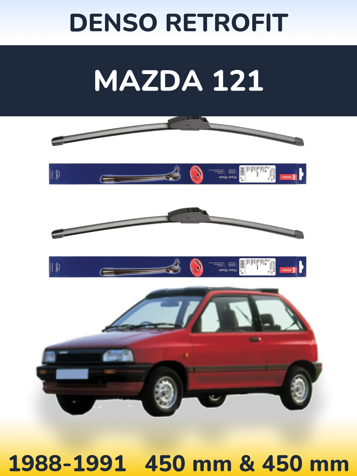 Komplet przednich wycieraczek Denso Retrofit 450 & 450 mm do Mazda 121 1988-1991