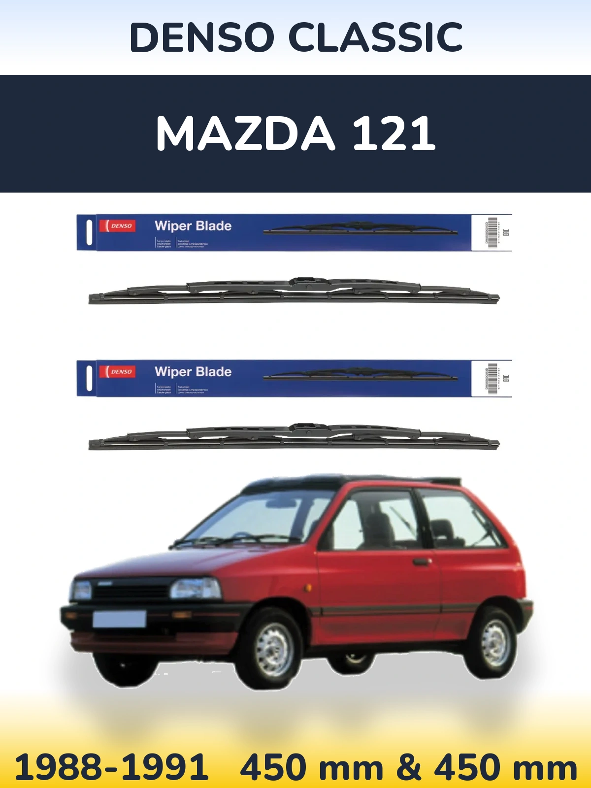 Front wiper blade set Denso Classic 450 & 450 mm for Mazda 121 1988-1991