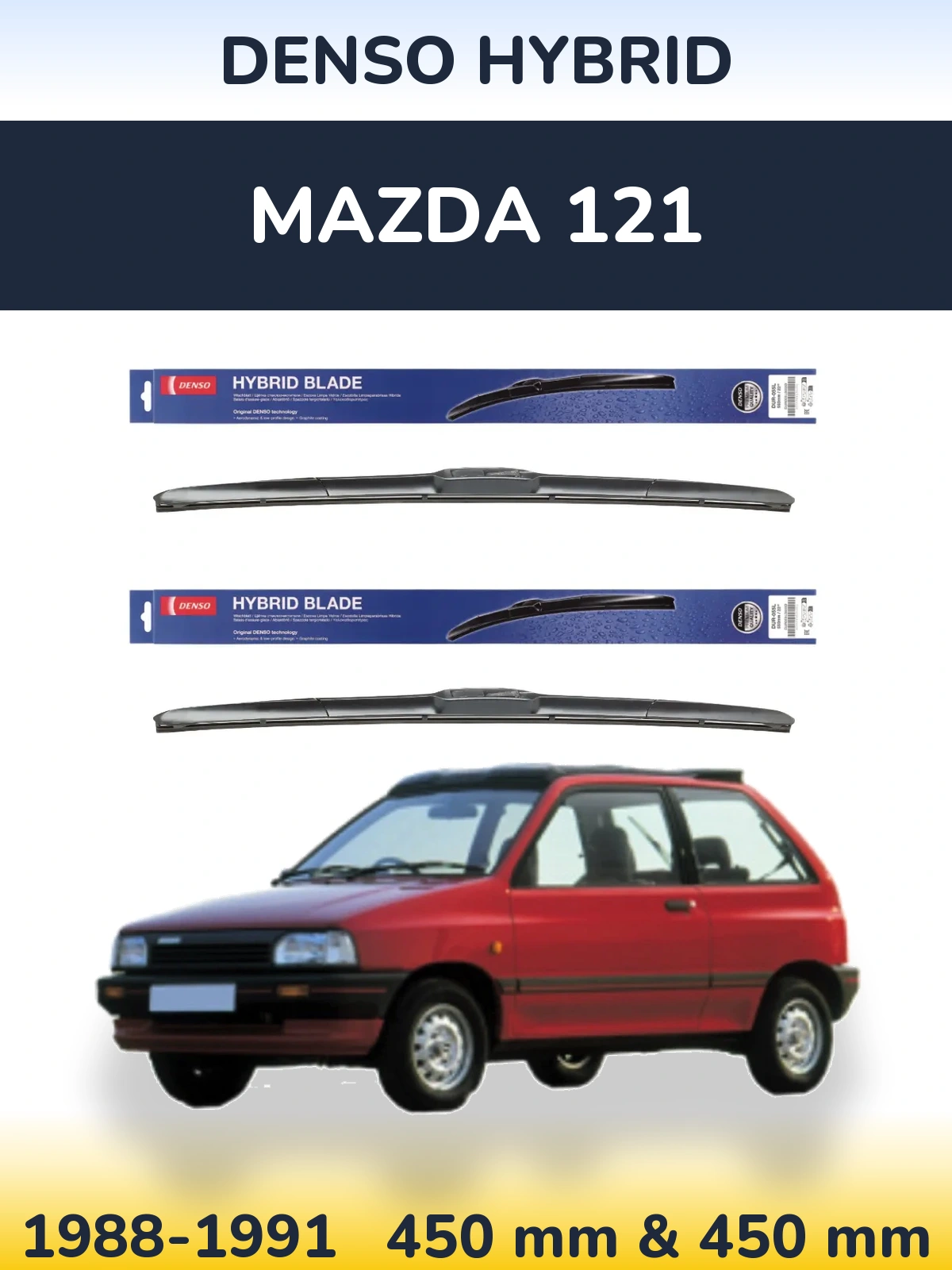 Komplet przednich wycieraczek Denso Hybrid 450 & 450 mm do Mazda 121 1988-1991