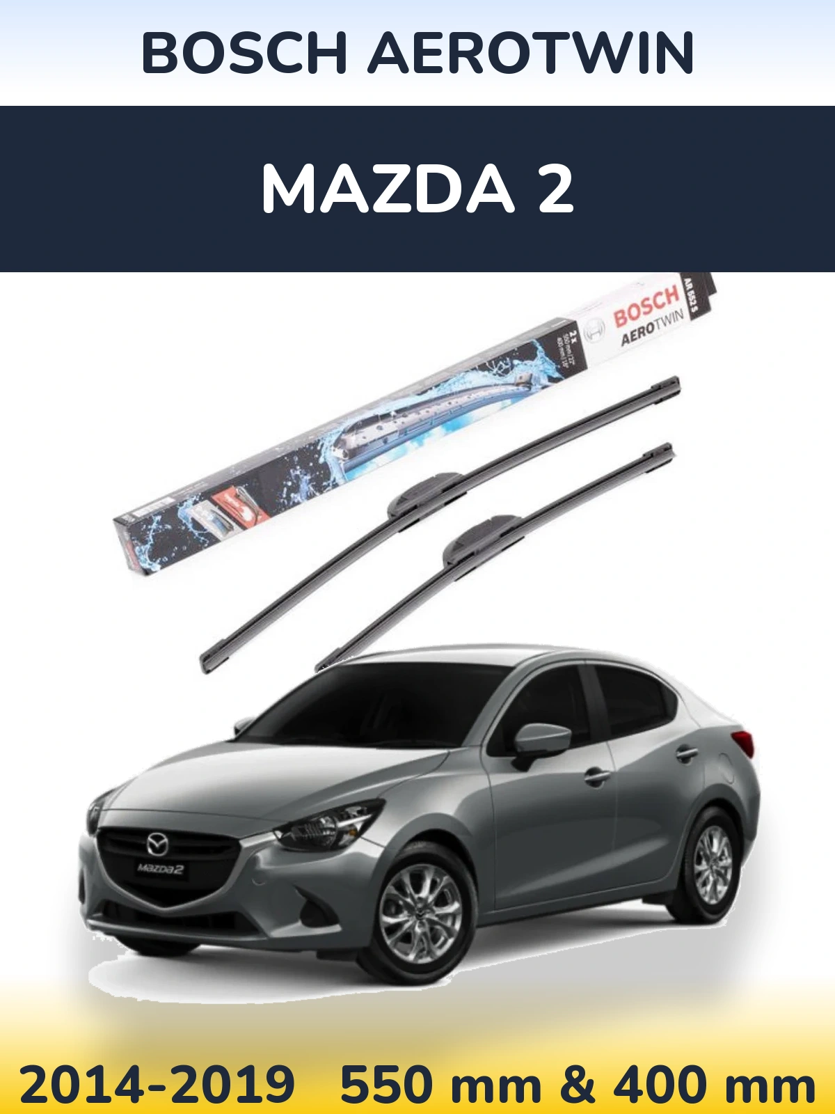 Komplet przednich wycieraczek BOSCH AeroTwin 550 & 400 mm do Mazda 2 2014-2019