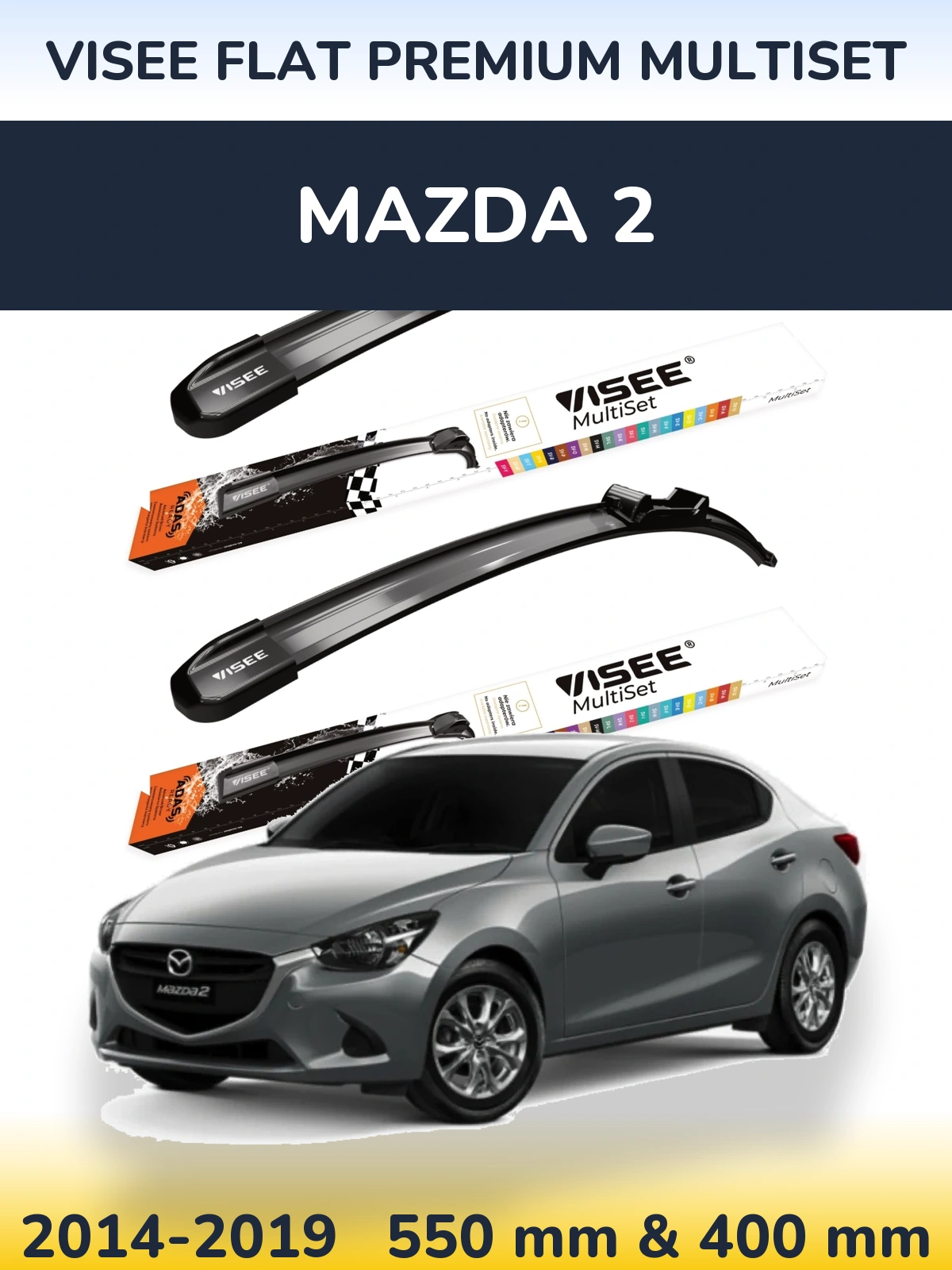 Комплект передних дворников VISEE FLAT PREMIUM MultiSet 550 & 400 мм для Mazda 2 2014-2019