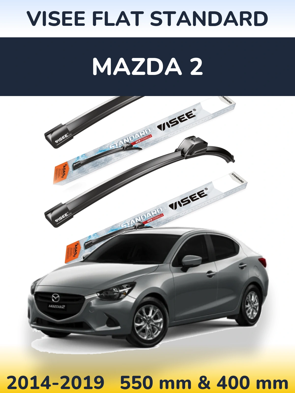 Комплект передних дворников VISEE FLAT STANDARD 550 & 400 мм для Mazda 2 2014-2019
