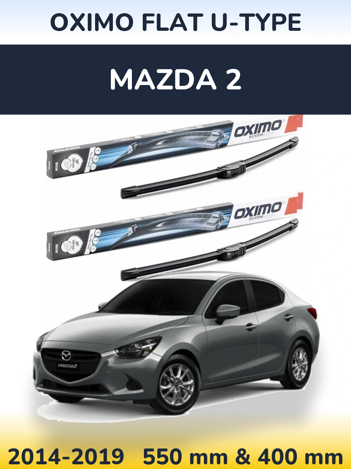 Комплект передних дворников Oximo Flat U-type 550 & 400 мм для Mazda 2 2014-2019
