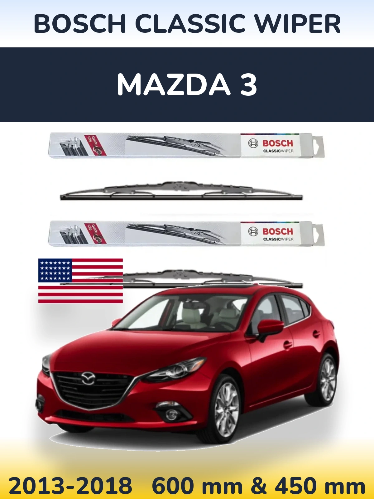 Комплект передніх щіток BOSCH Classic Wiper 600 & 450 мм для Mazda 3 2013-2018