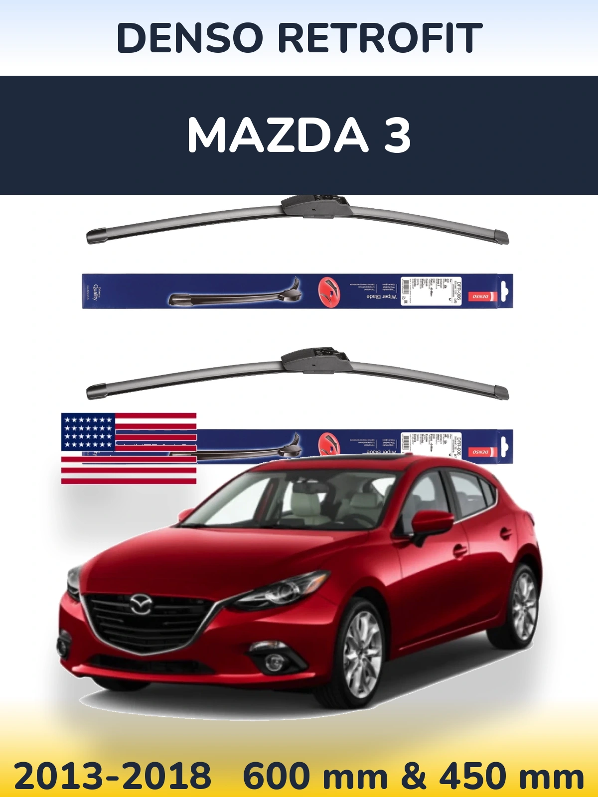 Komplet przednich wycieraczek Denso Retrofit 600 & 450 mm do Mazda 3 2013-2018
