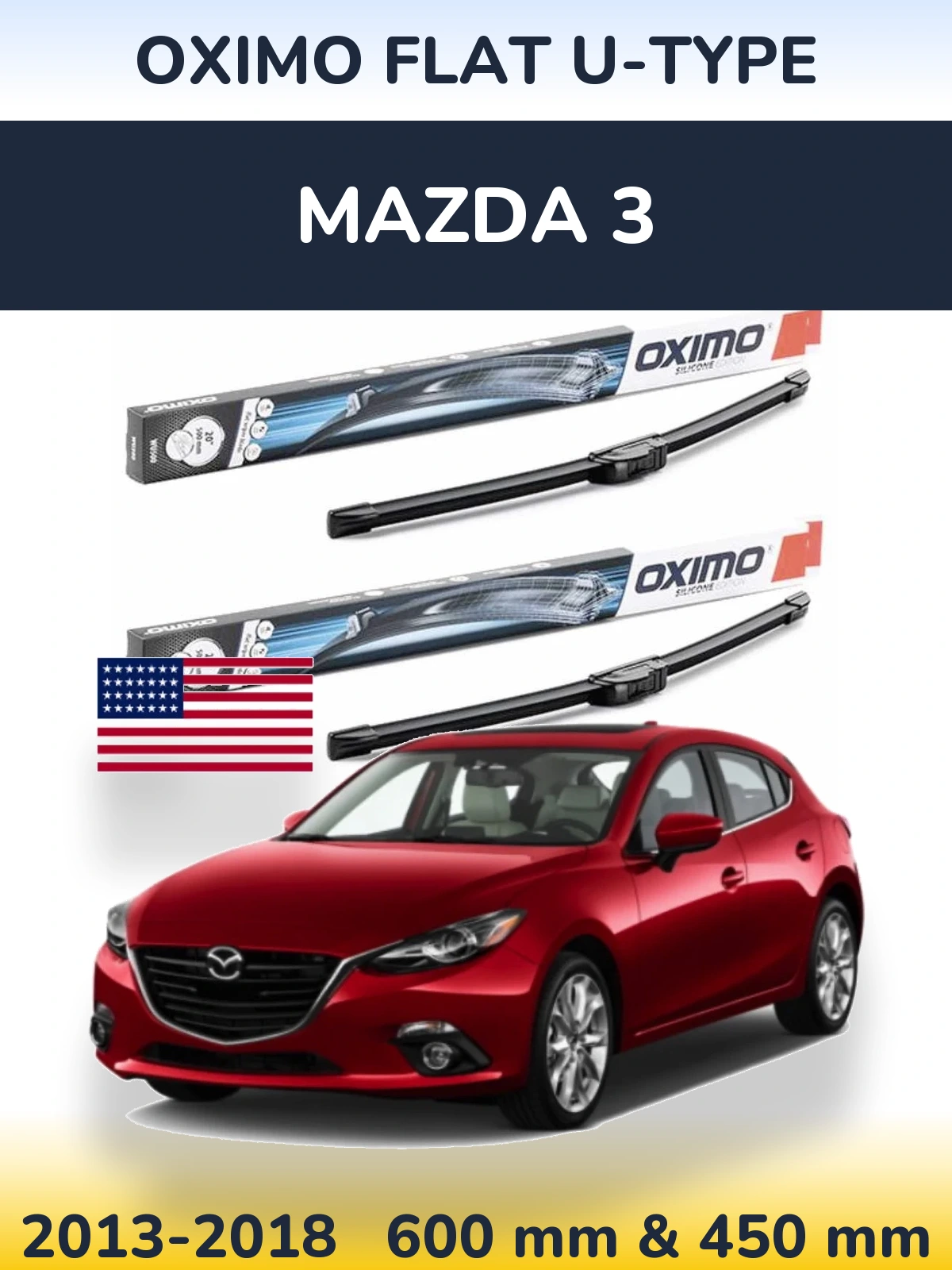 Front wiper blade set Oximo Flat U-type 600 & 450 mm for Mazda 3 2013-2018