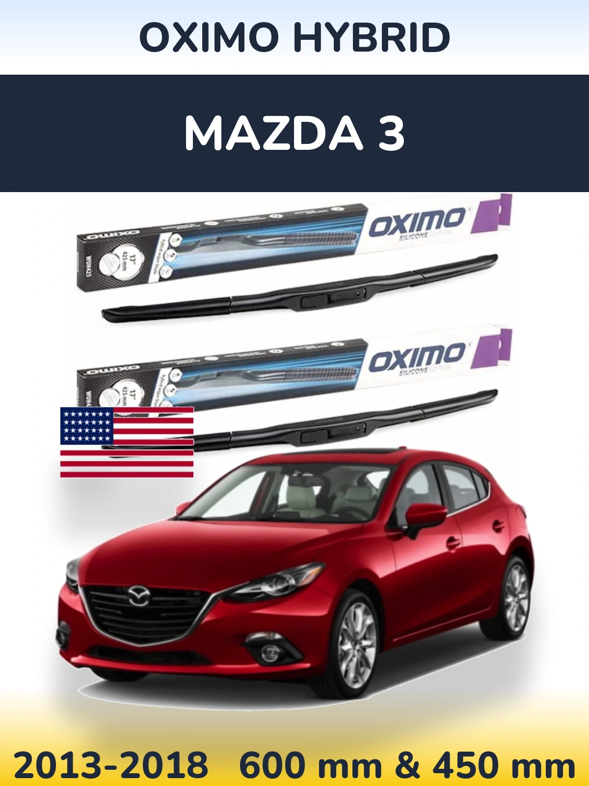 Komplet przednich wycieraczek Oximo Hybrid 600 & 450 mm do Mazda 3 2013-2018