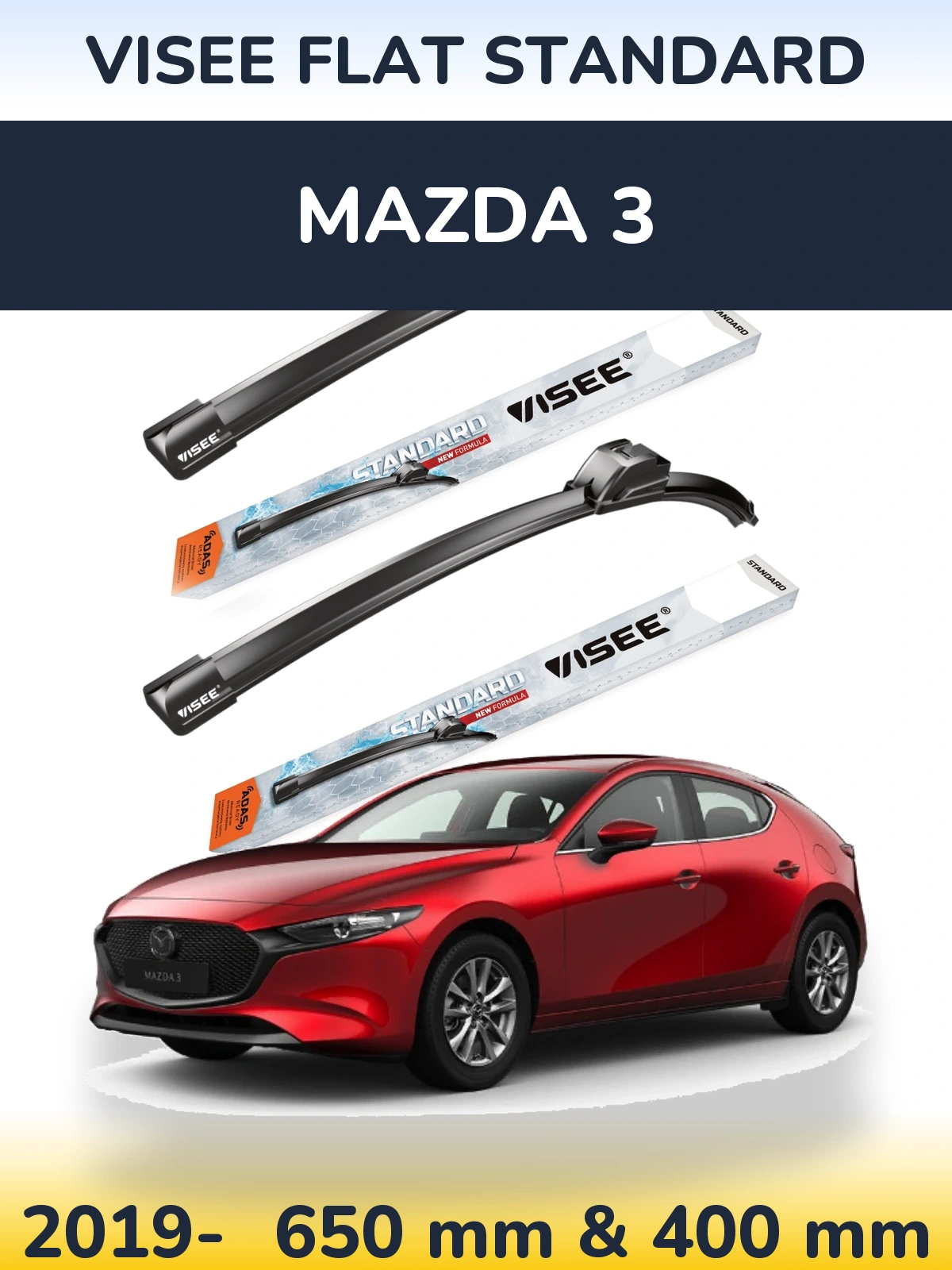 Комплект передніх щіток VISEE FLAT STANDARD 650 & 400 мм для Mazda 3 2019-2026