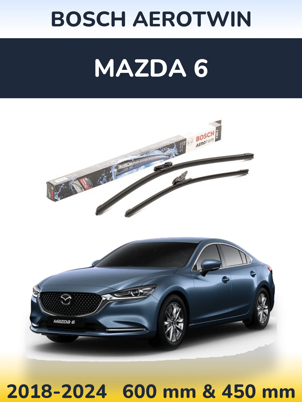 Комплект передних дворников BOSCH AeroTwin 600 & 450 мм для Mazda 6 2018-2024