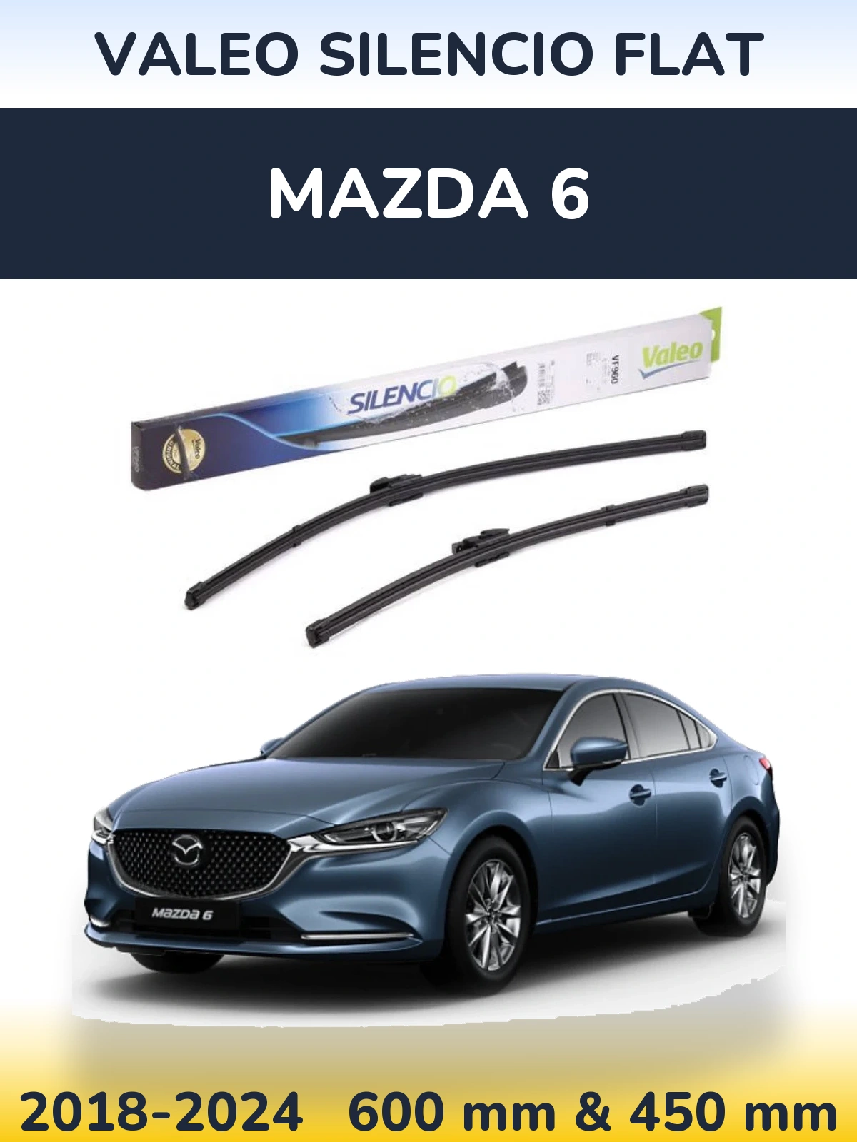 Front wiper blade set Valeo Silencio Flat 600 & 450 mm for Mazda 6 2018-2024