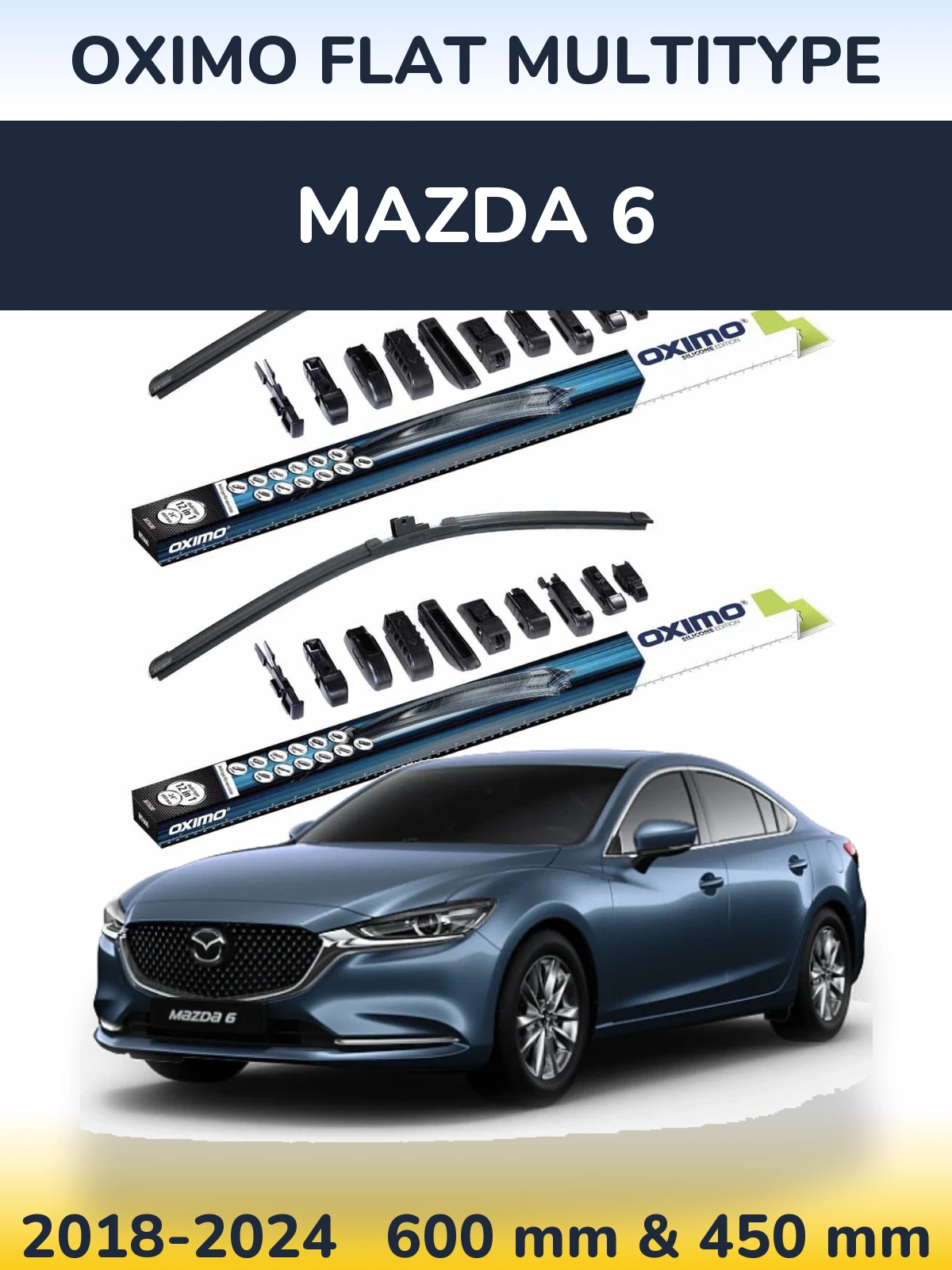 Комплект передних дворников Oximo Flat MultiТипe 600 & 450 мм для Mazda 6 2018-2024