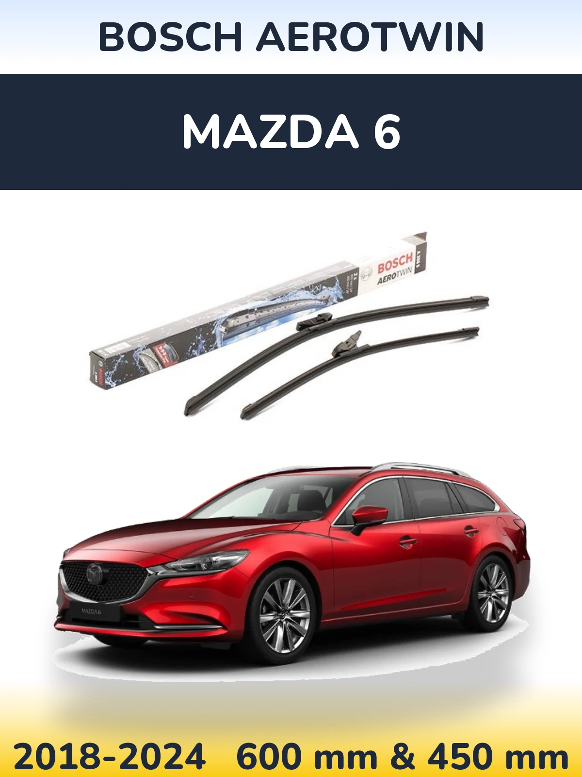 Комплект передних дворников BOSCH AeroTwin 600 & 450 мм для Mazda 6 2018-2024