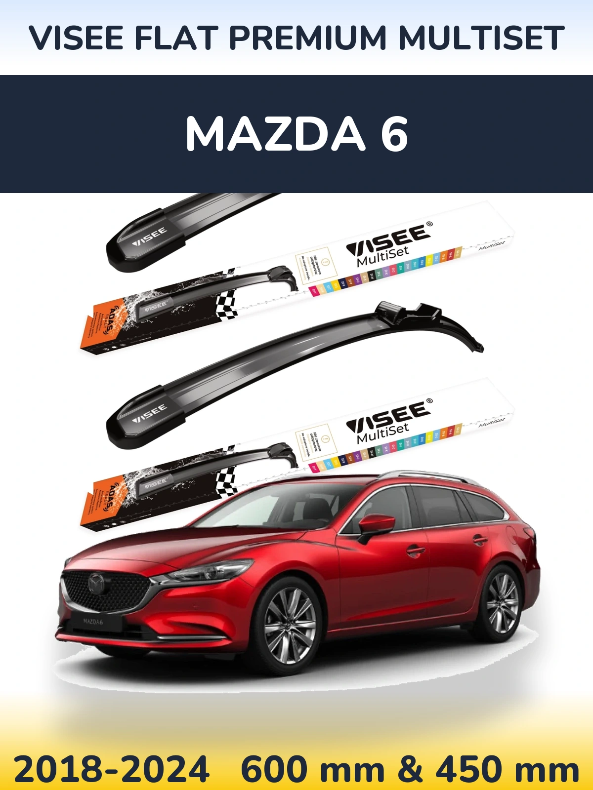 Front wiper blade set VISEE FLAT PREMIUM MultiSet 600 & 450 mm for Mazda 6 2018-2024