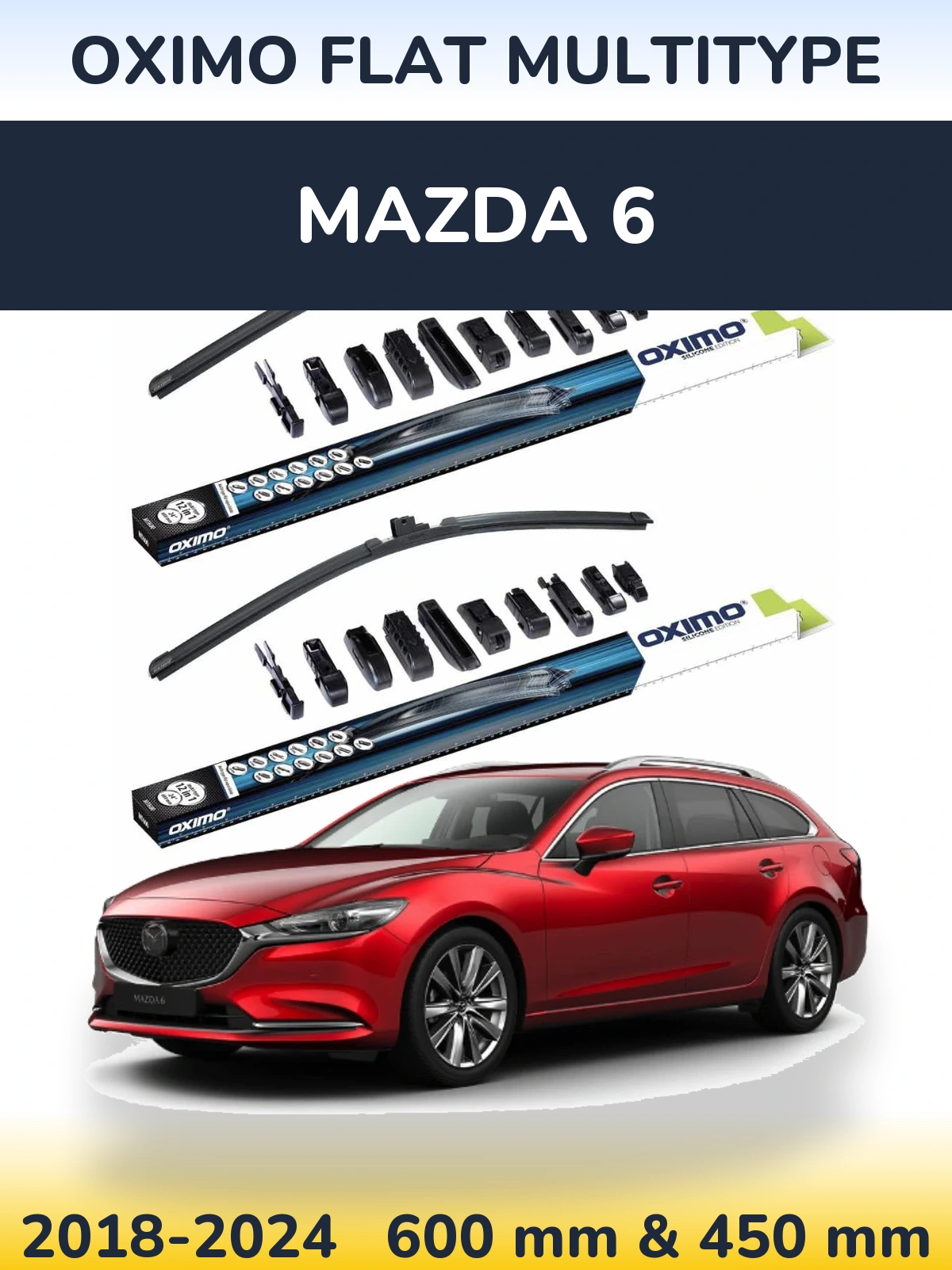 Комплект передних дворников Oximo Flat MultiТипe 600 & 450 мм для Mazda 6 2018-2024