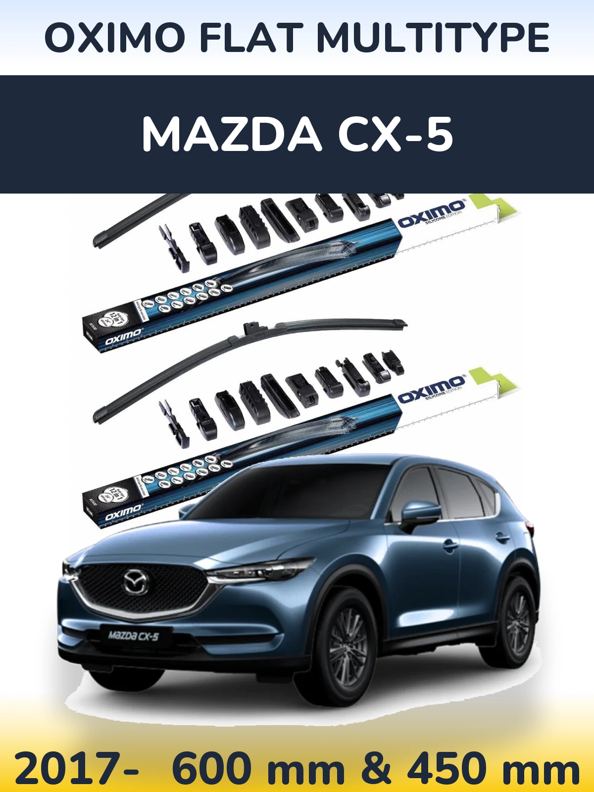 Front wiper blade set Oximo Flat MultiTypee 600 & 450 mm for Mazda CX-5 2017-2026
