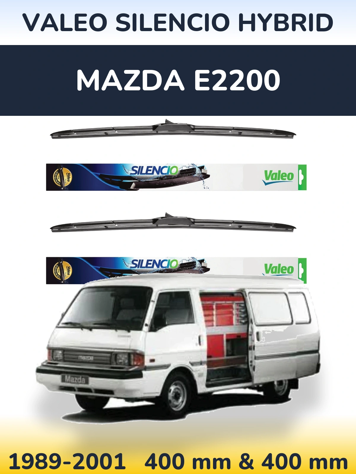 Front wiper blade set Valeo Silencio Hybrid 400 & 400 mm for Mazda E2200 1989-2001