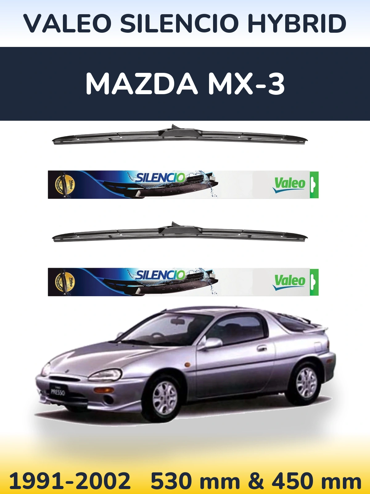 Комплект передних дворников Valeo Silencio Hybrid 530 & 450 мм для Mazda MX-3 1991-2002
