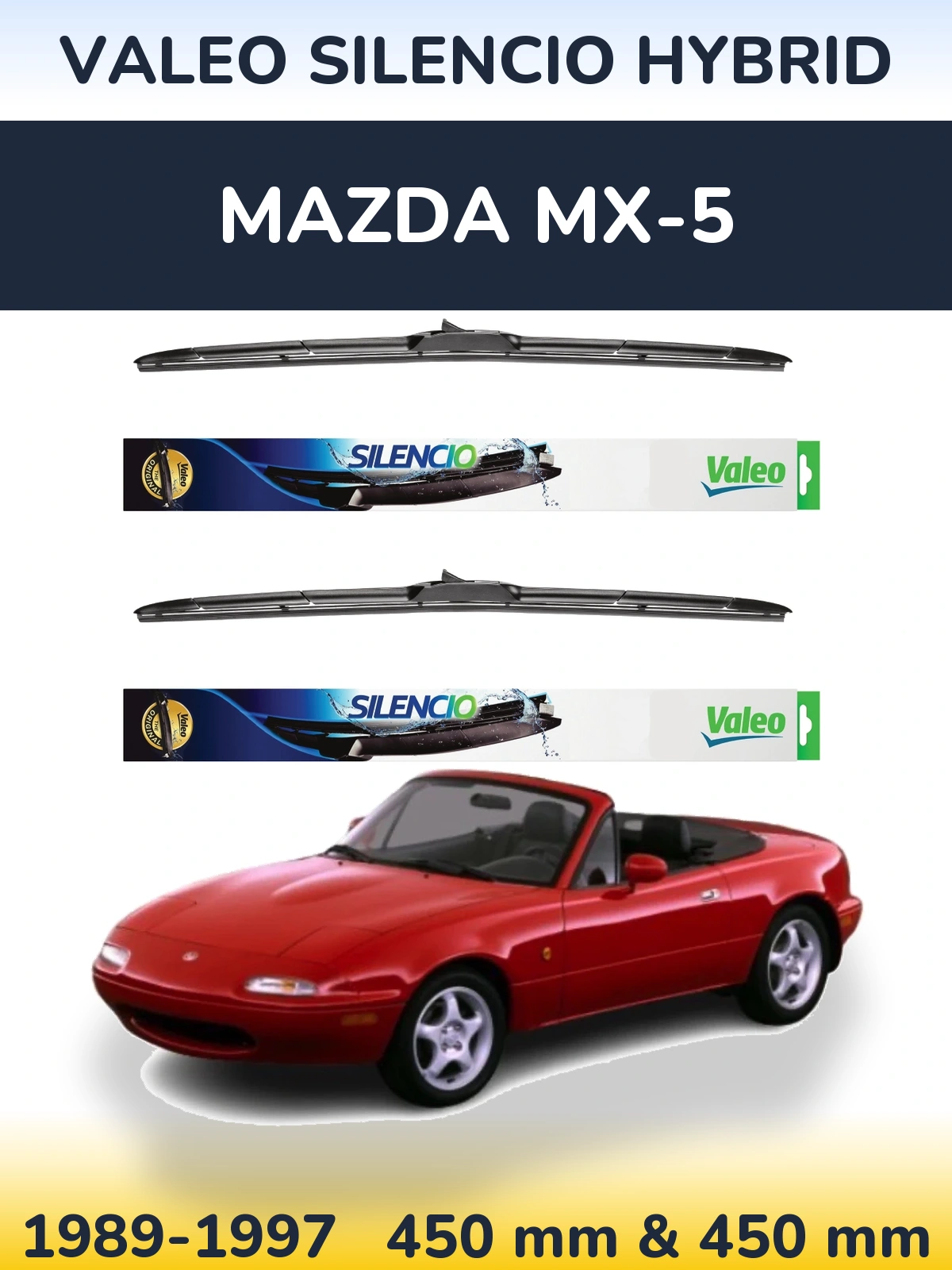 Комплект передних дворников Valeo Silencio Hybrid 450 & 450 мм для Mazda MX-5 1989-1997