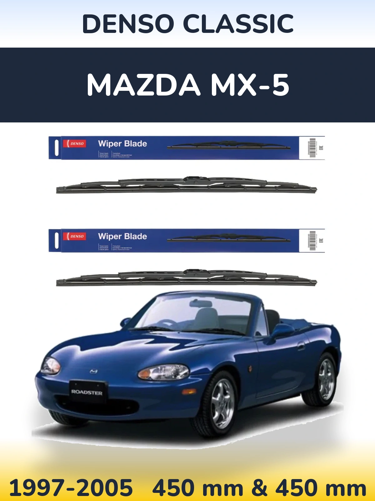 Front wiper blade set Denso Classic 450 & 450 mm for Mazda MX-5 1997-2005