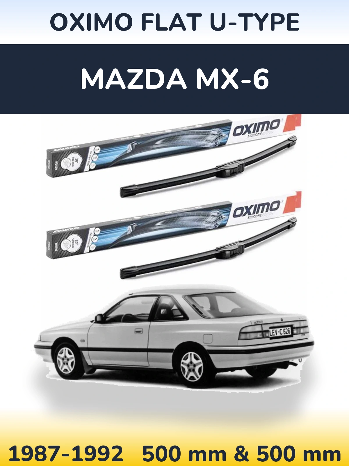 Front wiper blade set Oximo Flat U-type 500 & 500 mm for Mazda MX-6 1987-1992