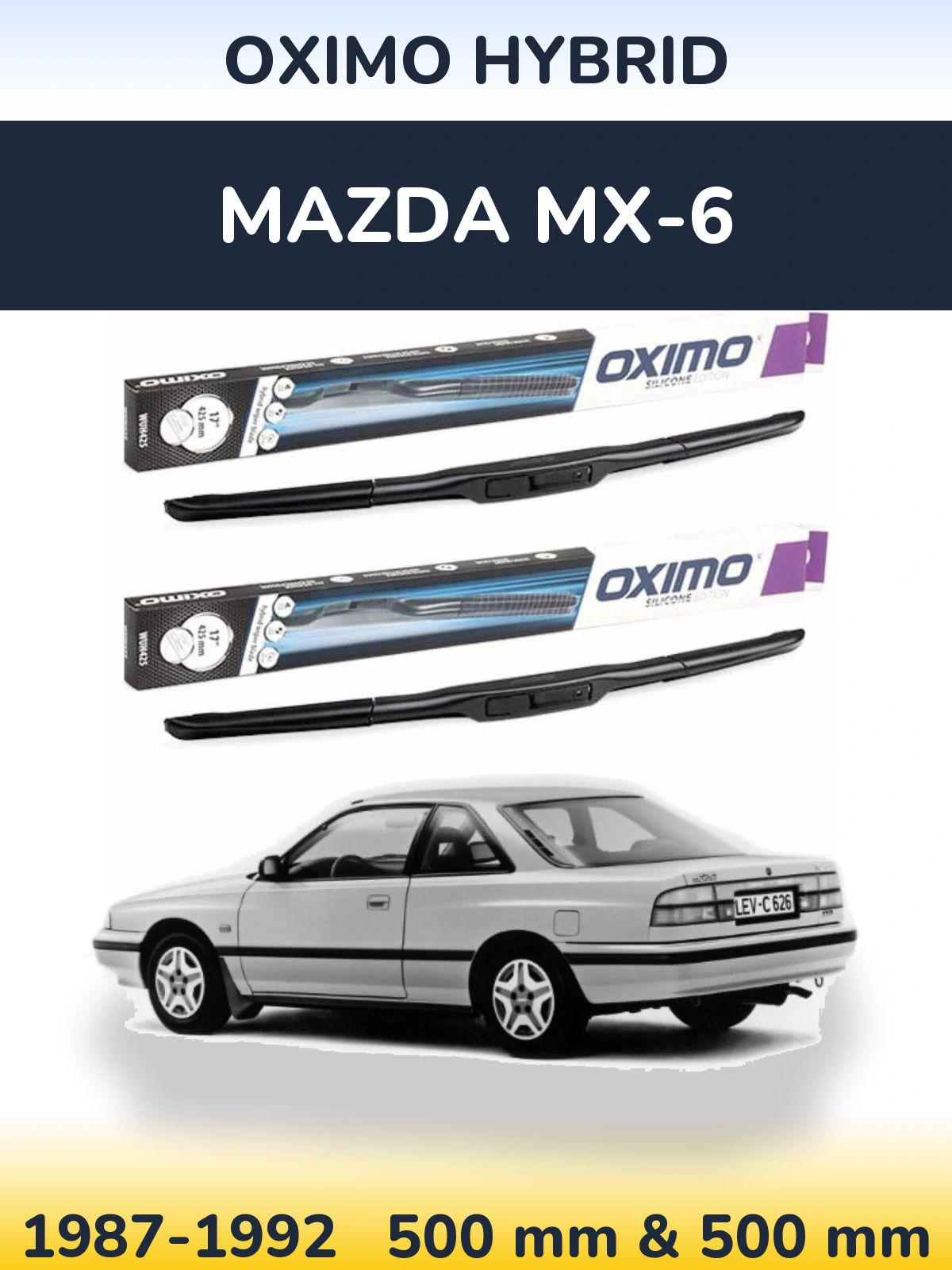Front wiper blade set Oximo Hybrid 500 & 500 mm for Mazda MX-6 1987-1992